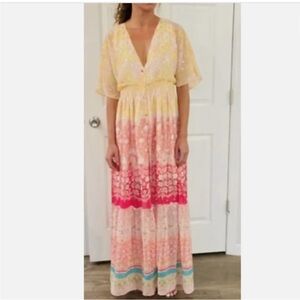 House of Harlow 1960 Metallic Boho‎ Floral Maxi Dress Size Small